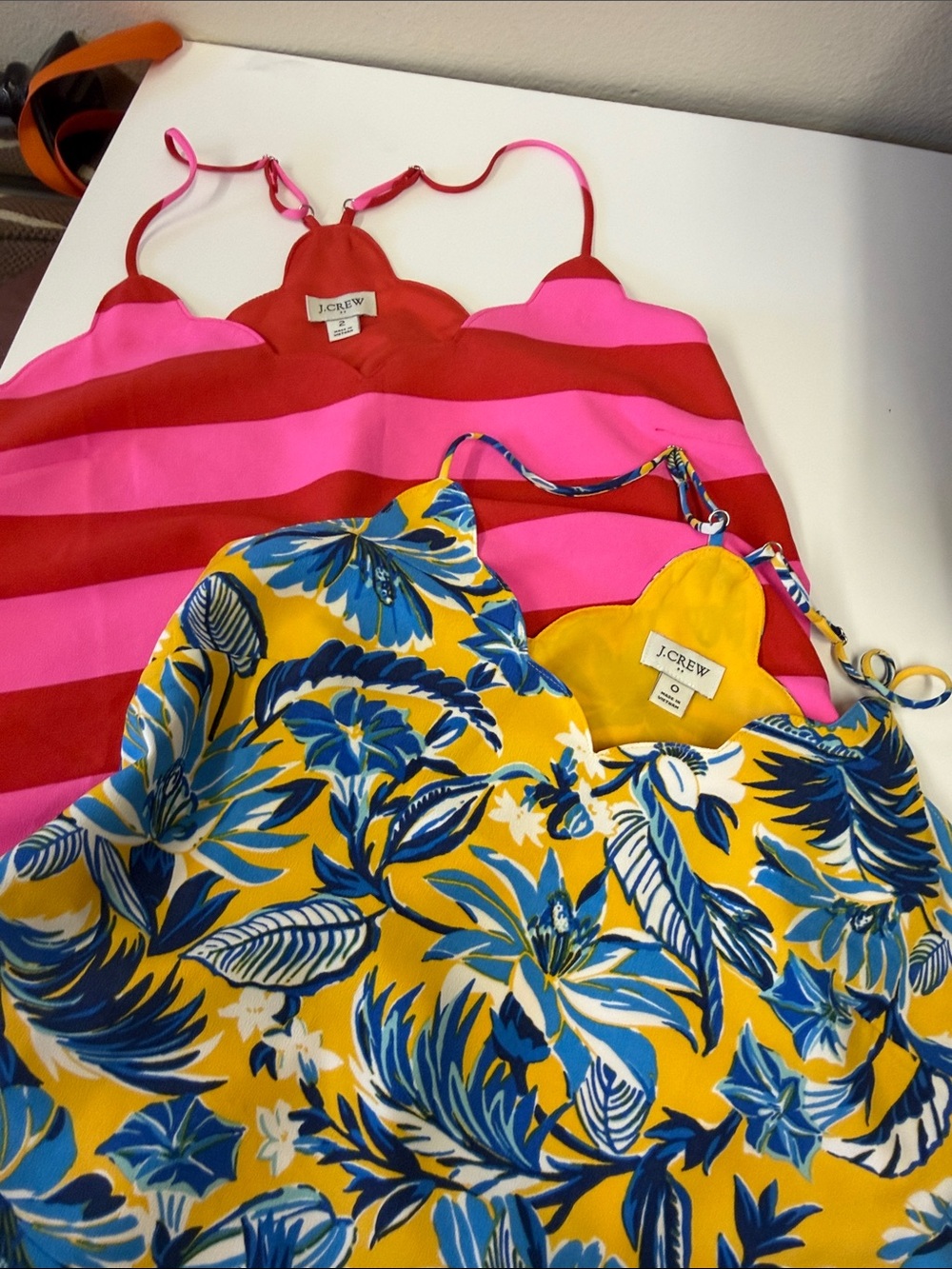 J. Crew Pink & Red Striped Cami + Yellow Blue Floral Cami